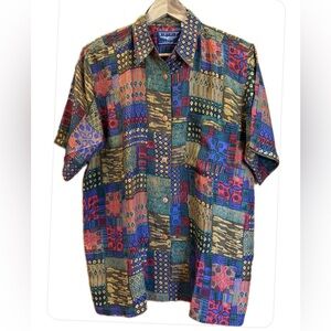Best American Clothing  NWOT Silk Multi Color Short Sleeves Button Down Shirt M